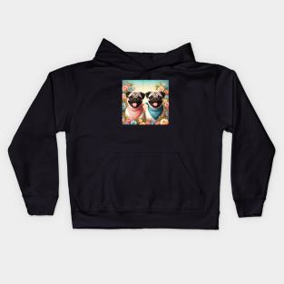 2 Smiling Pug Dogs Kids Hoodie